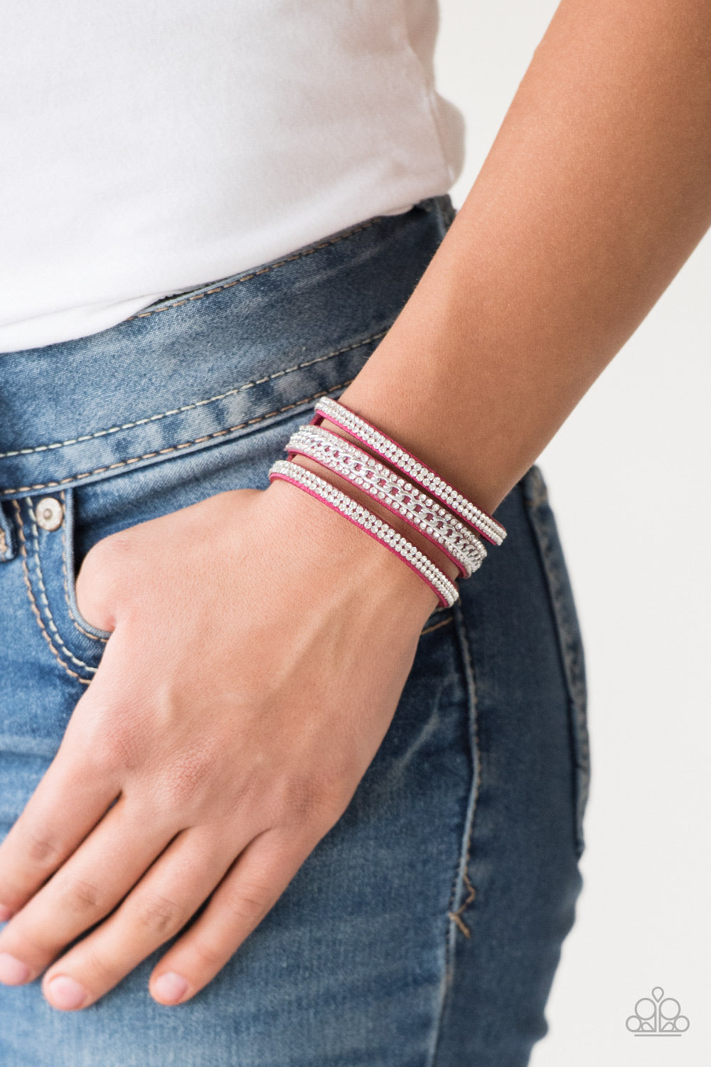Star-Studded Leather Wrap Bracelet – Pink Mango